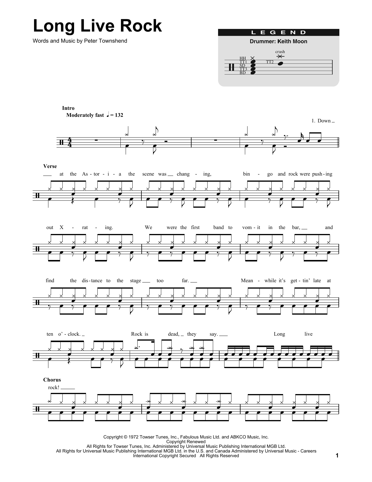 Preview The Who Long Live Rock Rock sheet music, notes and chords for Drums Transcription, SKU: 175512 sheet music, piano notes, chords, guitar tabs, score, transpose, transcribe, how to play, guide, download, learn, tutorial, progression, song, artist, awards, billboard, mtv, vh1, tour, single, album, release