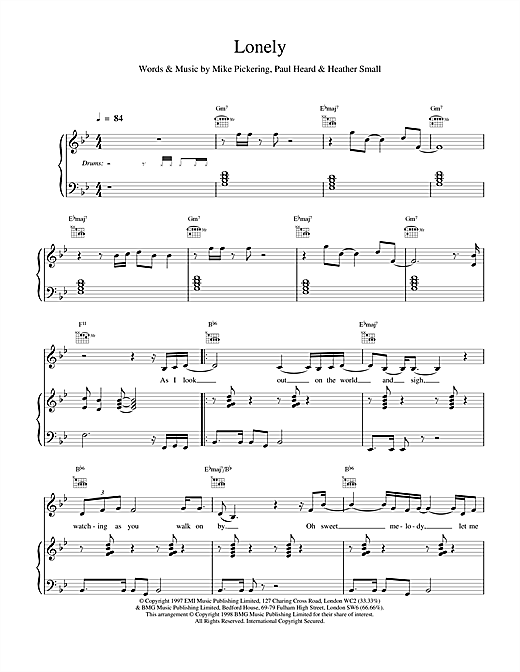 Preview M People Lonely Soul sheet music, notes and chords for Piano, Vocal & Guitar (Right-Hand Melody), SKU: 17609 sheet music, piano notes, chords, guitar tabs, score, transpose, transcribe, how to play, guide, download, learn, tutorial, progression, song, artist, awards, billboard, mtv, vh1, tour, single, album, release
