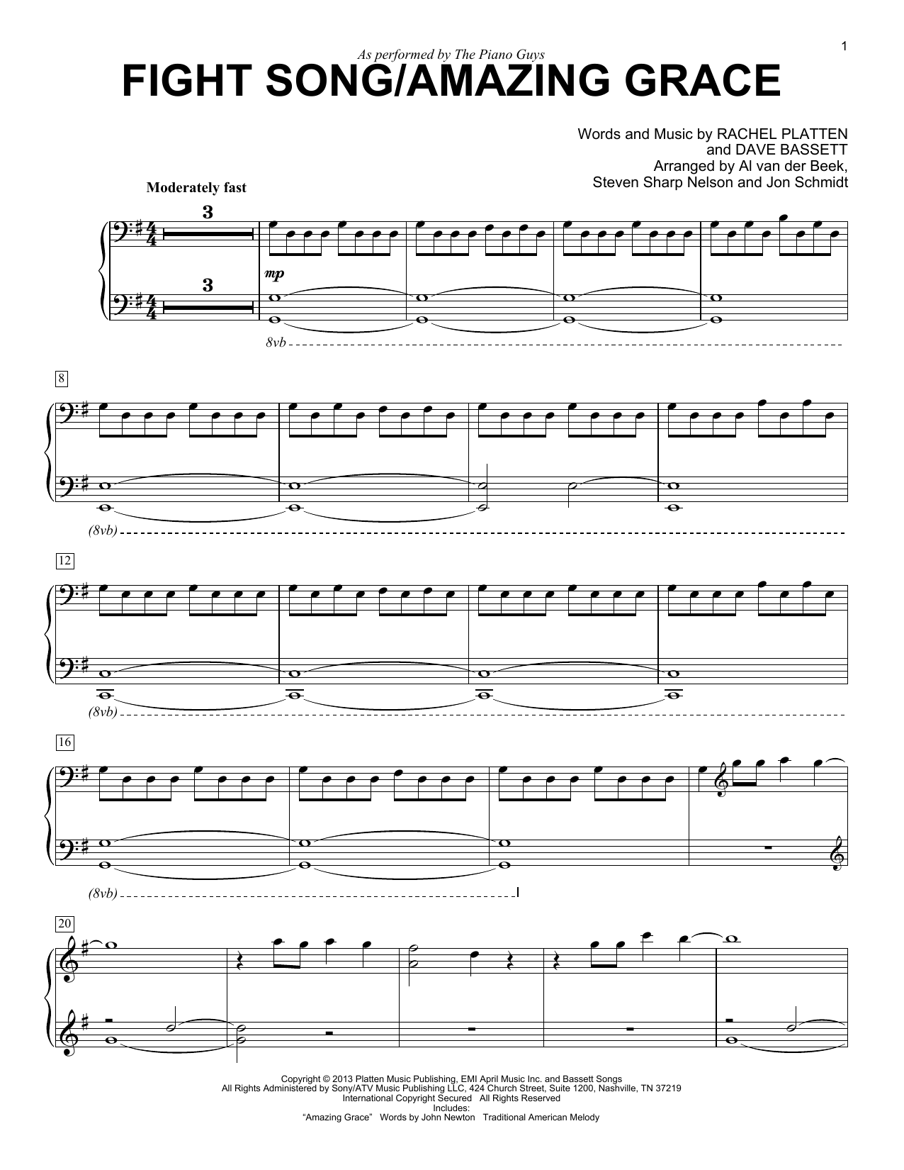 Preview The Piano Guys Fight Song/Amazing Grace Rock sheet music, notes and chords for Piano, SKU: 176481 sheet music, piano notes, chords, guitar tabs, score, transpose, transcribe, how to play, guide, download, learn, tutorial, progression, song, artist, awards, billboard, mtv, vh1, tour, single, album, release