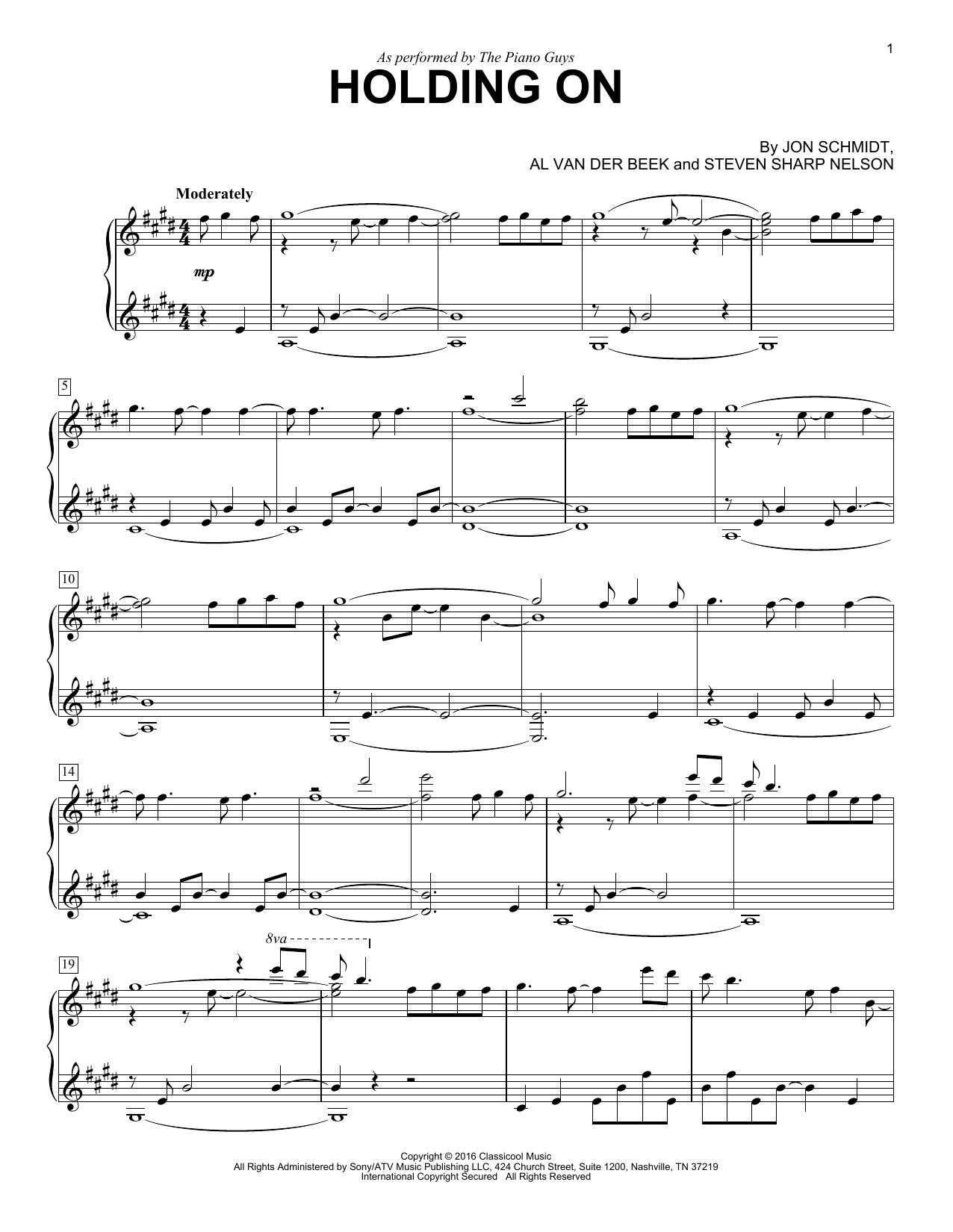 Preview The Piano Guys Holding On Pop sheet music, notes and chords for Piano, SKU: 176492 sheet music, piano notes, chords, guitar tabs, score, transpose, transcribe, how to play, guide, download, learn, tutorial, progression, song, artist, awards, billboard, mtv, vh1, tour, single, album, release