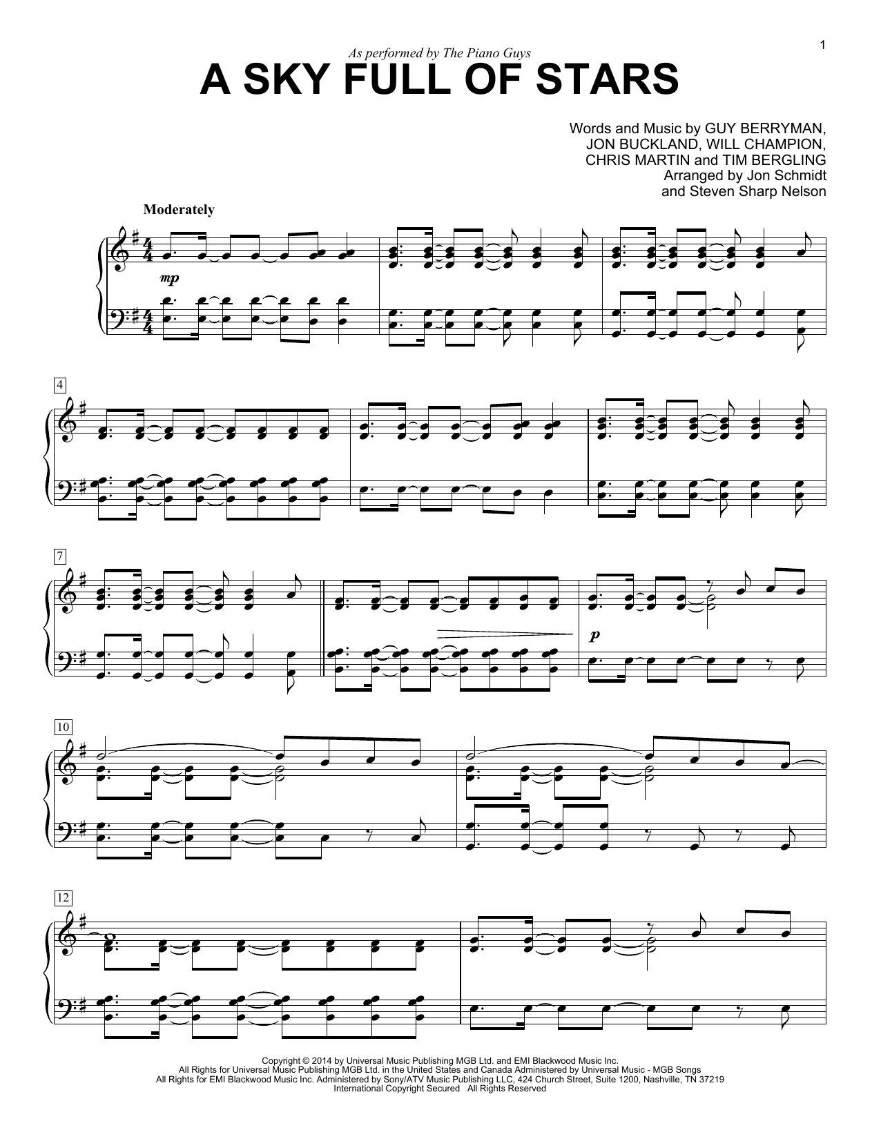 Preview The Piano Guys A Sky Full Of Stars Pop sheet music, notes and chords for Piano, SKU: 176493 sheet music, piano notes, chords, guitar tabs, score, transpose, transcribe, how to play, guide, download, learn, tutorial, progression, song, artist, awards, billboard, mtv, vh1, tour, single, album, release