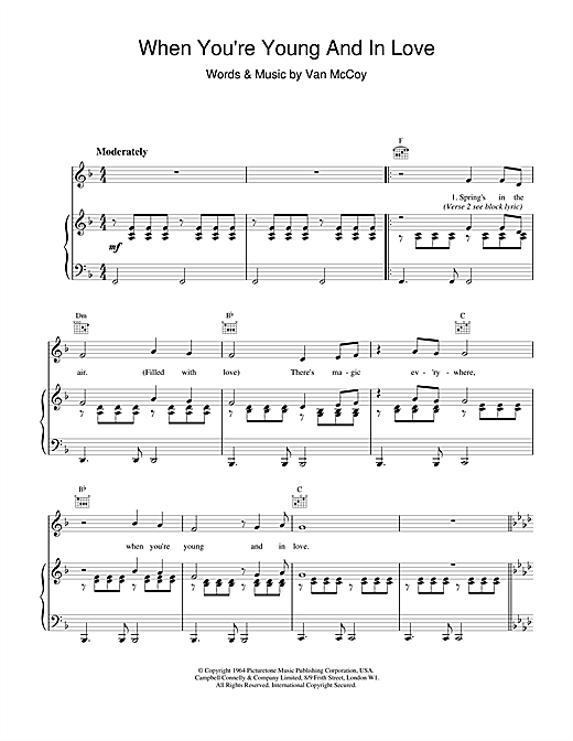 Preview The Marvelettes When You're Young And In Love Pop sheet music, notes and chords for Piano, Vocal & Guitar (Right-Hand Melody), SKU: 17692 sheet music, piano notes, chords, guitar tabs, score, transpose, transcribe, how to play, guide, download, learn, tutorial, progression, song, artist, awards, billboard, mtv, vh1, tour, single, album, release