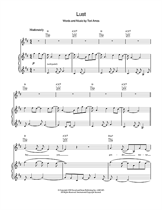 Preview Tori Amos Lust Pop sheet music, notes and chords for Piano, Vocal & Guitar (Right-Hand Melody), SKU: 17785 sheet music, piano notes, chords, guitar tabs, score, transpose, transcribe, how to play, guide, download, learn, tutorial, progression, song, artist, awards, billboard, mtv, vh1, tour, single, album, release