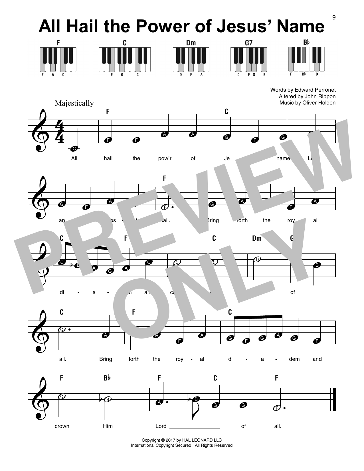 Preview Edward Perronet All Hail The Power Of Jesus' Name Hymn sheet music, notes and chords for Super Easy Piano, SKU: 178510 sheet music, piano notes, chords, guitar tabs, score, transpose, transcribe, how to play, guide, download, learn, tutorial, progression, song, artist, awards, billboard, mtv, vh1, tour, single, album, release