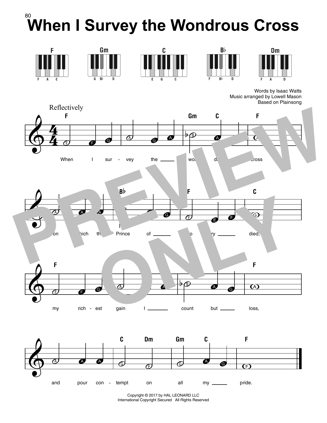 Preview Lowell Mason When I Survey The Wondrous Cross Hymn sheet music, notes and chords for Super Easy Piano, SKU: 178537 sheet music, piano notes, chords, guitar tabs, score, transpose, transcribe, how to play, guide, download, learn, tutorial, progression, song, artist, awards, billboard, mtv, vh1, tour, single, album, release
