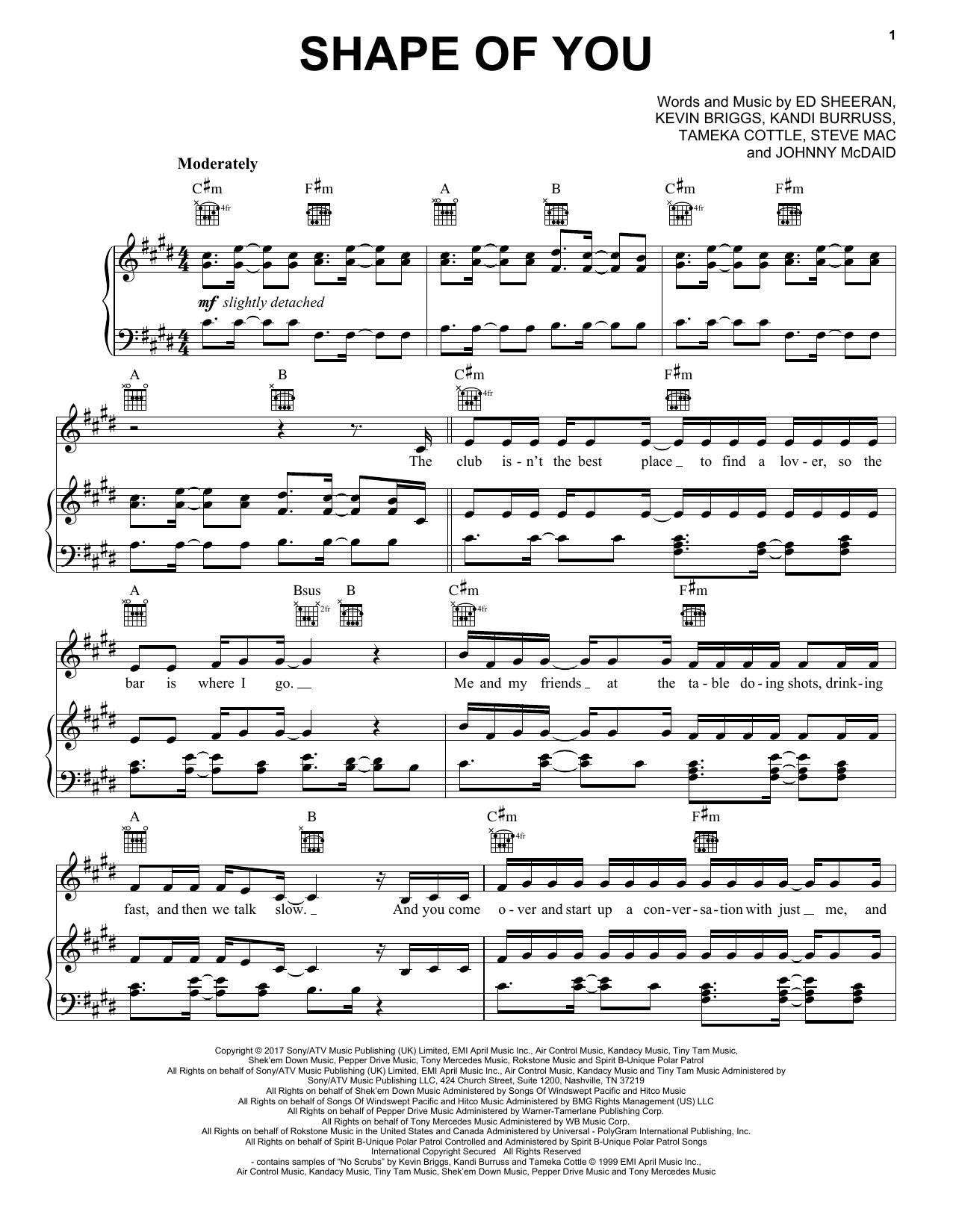 Preview Ed Sheeran Shape Of You Pop sheet music, notes and chords for Piano, Vocal & Guitar (Right-Hand Melody), SKU: 178552 sheet music, piano notes, chords, guitar tabs, score, transpose, transcribe, how to play, guide, download, learn, tutorial, progression, song, artist, awards, billboard, mtv, vh1, tour, single, album, release