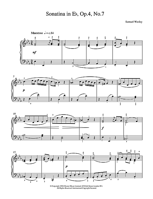 Preview Samuel Wesley Sonatina Op4 No7 Classical sheet music, notes and chords for Piano, SKU: 17905 sheet music, piano notes, chords, guitar tabs, score, transpose, transcribe, how to play, guide, download, learn, tutorial, progression, song, artist, awards, billboard, mtv, vh1, tour, single, album, release
