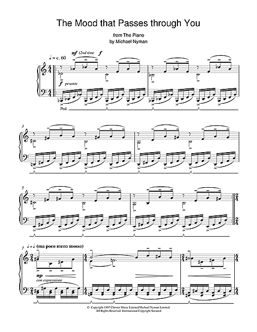 Preview Michael Nyman The Mood That Passes Through You (from The Piano) Post-1900 sheet music, notes and chords for Piano, SKU: 17921 sheet music, piano notes, chords, guitar tabs, score, transpose, transcribe, how to play, guide, download, learn, tutorial, progression, song, artist, awards, billboard, mtv, vh1, tour, single, album, release