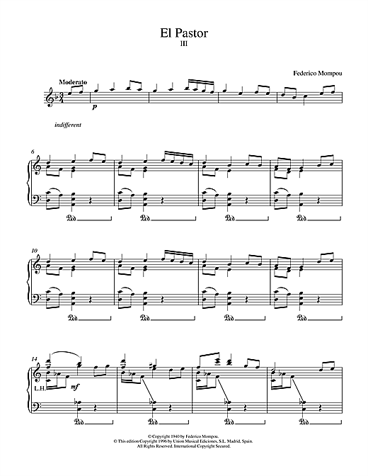 Preview Mompou El Pastor III Post-1900 sheet music, notes and chords for Piano, SKU: 17940 sheet music, piano notes, chords, guitar tabs, score, transpose, transcribe, how to play, guide, download, learn, tutorial, progression, song, artist, awards, billboard, mtv, vh1, tour, single, album, release
