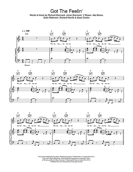 Preview Five Got The Feelin' Pop sheet music, notes and chords for Piano, Vocal & Guitar, SKU: 17983 sheet music, piano notes, chords, guitar tabs, score, transpose, transcribe, how to play, guide, download, learn, tutorial, progression, song, artist, awards, billboard, mtv, vh1, tour, single, album, release