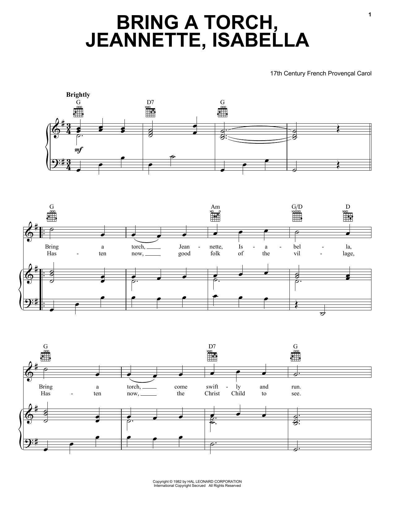 Download Traditional Carol Bring A Torch, Jeannette, Isabella sheet music and printable PDF score & Christmas music notes