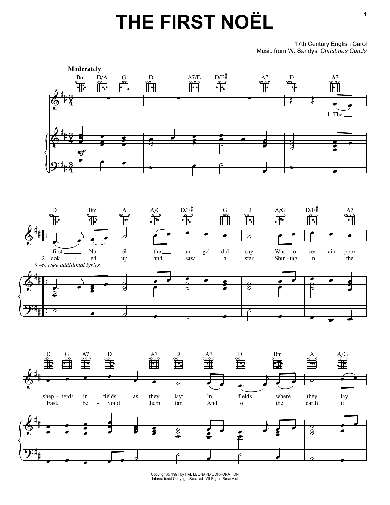 Download Traditional Carol The First Noel sheet music and printable PDF score & Religious music notes