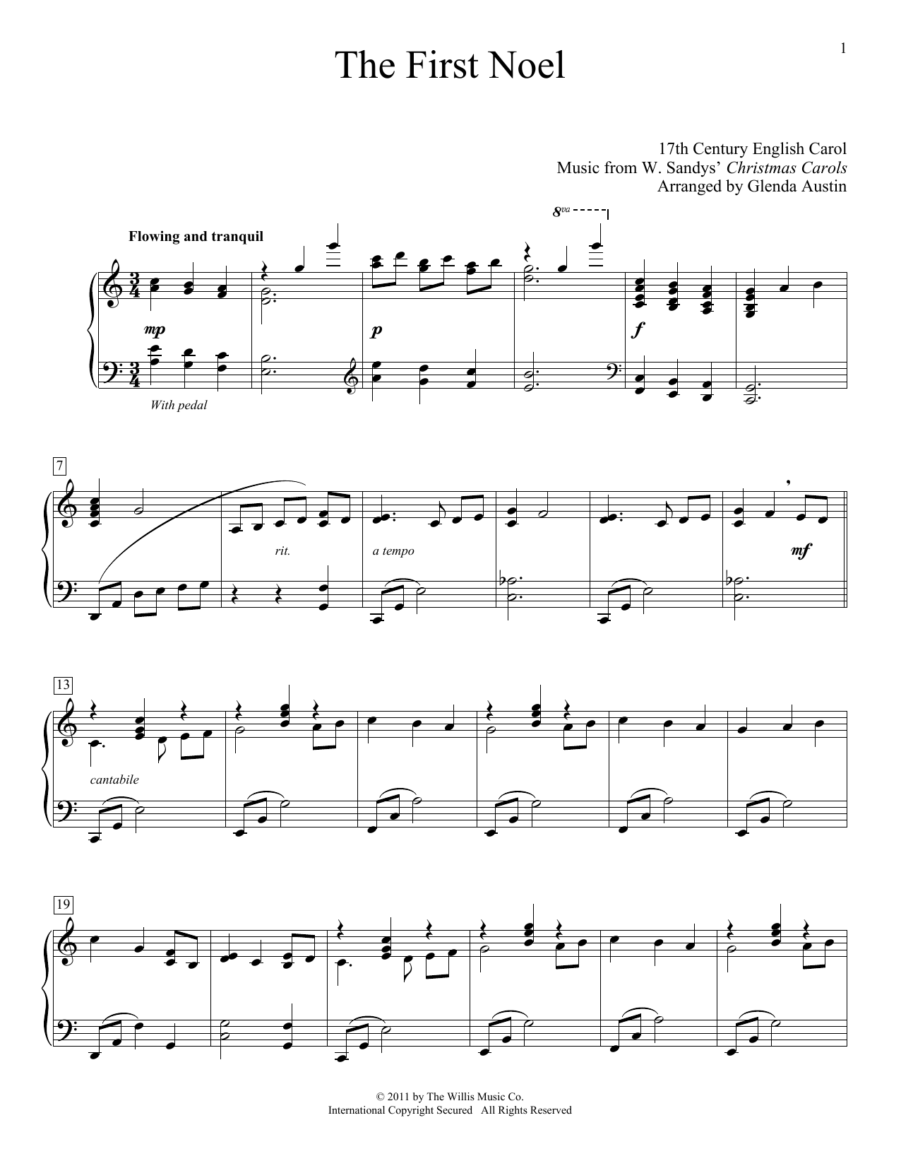 Preview 17th Century English Carol The First Noel (arr. Glenda Austin) Christmas sheet music, notes and chords for Piano Solo, SKU: 420991 sheet music, piano notes, chords, guitar tabs, score, transpose, transcribe, how to play, guide, download, learn, tutorial, progression, song, artist, awards, billboard, mtv, vh1, tour, single, album, release