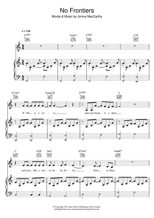 Preview The Corrs No Frontiers Folk sheet music, notes and chords for Piano, Vocal & Guitar, SKU: 18017 sheet music, piano notes, chords, guitar tabs, score, transpose, transcribe, how to play, guide, download, learn, tutorial, progression, song, artist, awards, billboard, mtv, vh1, tour, single, album, release