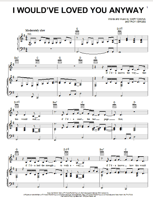 Preview Trisha Yearwood I Would've Loved You Anyway Pop sheet music, notes and chords for Piano, Vocal & Guitar (Right-Hand Melody), SKU: 18033 sheet music, piano notes, chords, guitar tabs, score, transpose, transcribe, how to play, guide, download, learn, tutorial, progression, song, artist, awards, billboard, mtv, vh1, tour, single, album, release