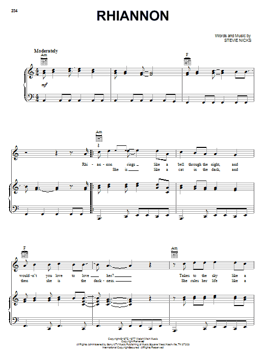 Preview Fleetwood Mac Rhiannon Rock sheet music, notes and chords for Piano, Vocal & Guitar (Right-Hand Melody), SKU: 18118 sheet music, piano notes, chords, guitar tabs, score, transpose, transcribe, how to play, guide, download, learn, tutorial, progression, song, artist, awards, billboard, mtv, vh1, tour, single, album, release