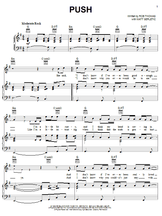 Preview Matchbox Twenty Push Rock sheet music, notes and chords for Piano, Vocal & Guitar (Right-Hand Melody), SKU: 18203 sheet music, piano notes, chords, guitar tabs, score, transpose, transcribe, how to play, guide, download, learn, tutorial, progression, song, artist, awards, billboard, mtv, vh1, tour, single, album, release