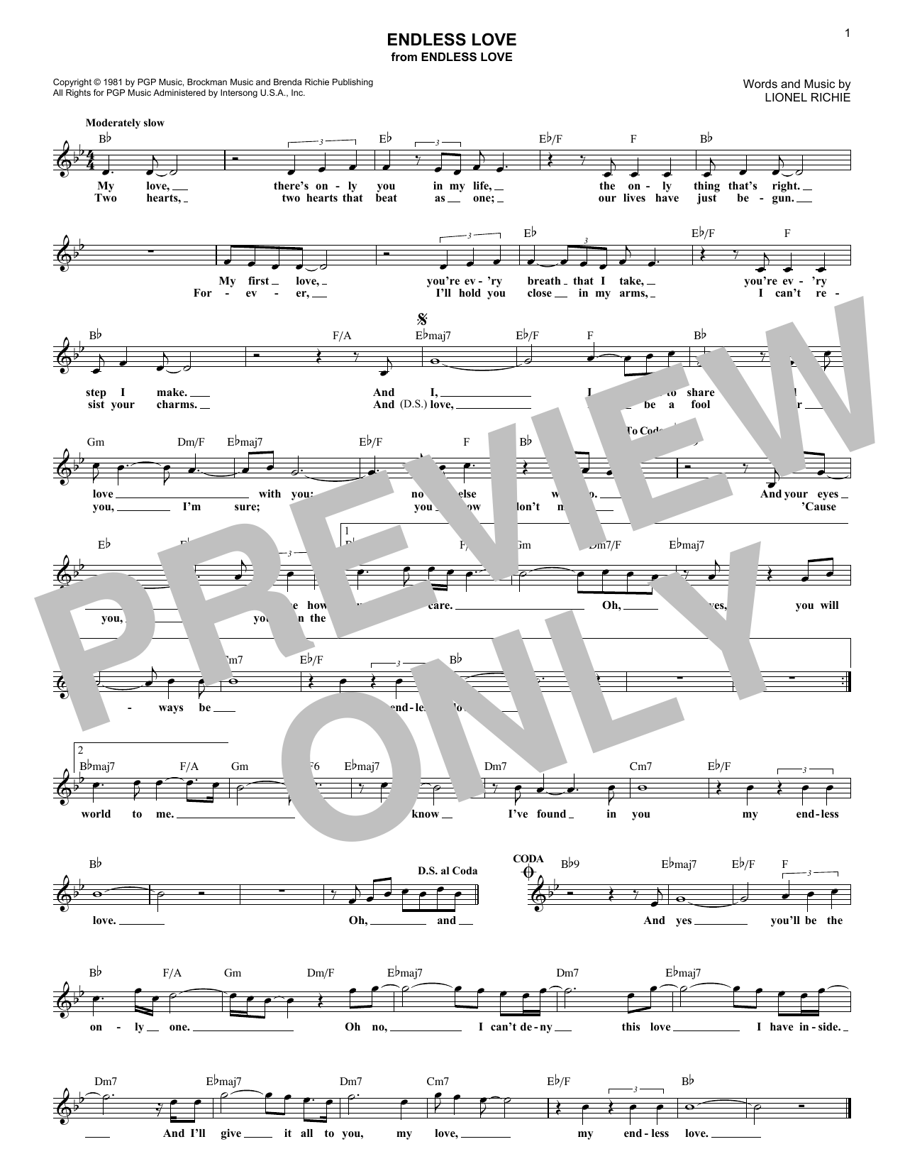 Endless Love Sheet Music Notes Lionel Richie Diana Ross Chords