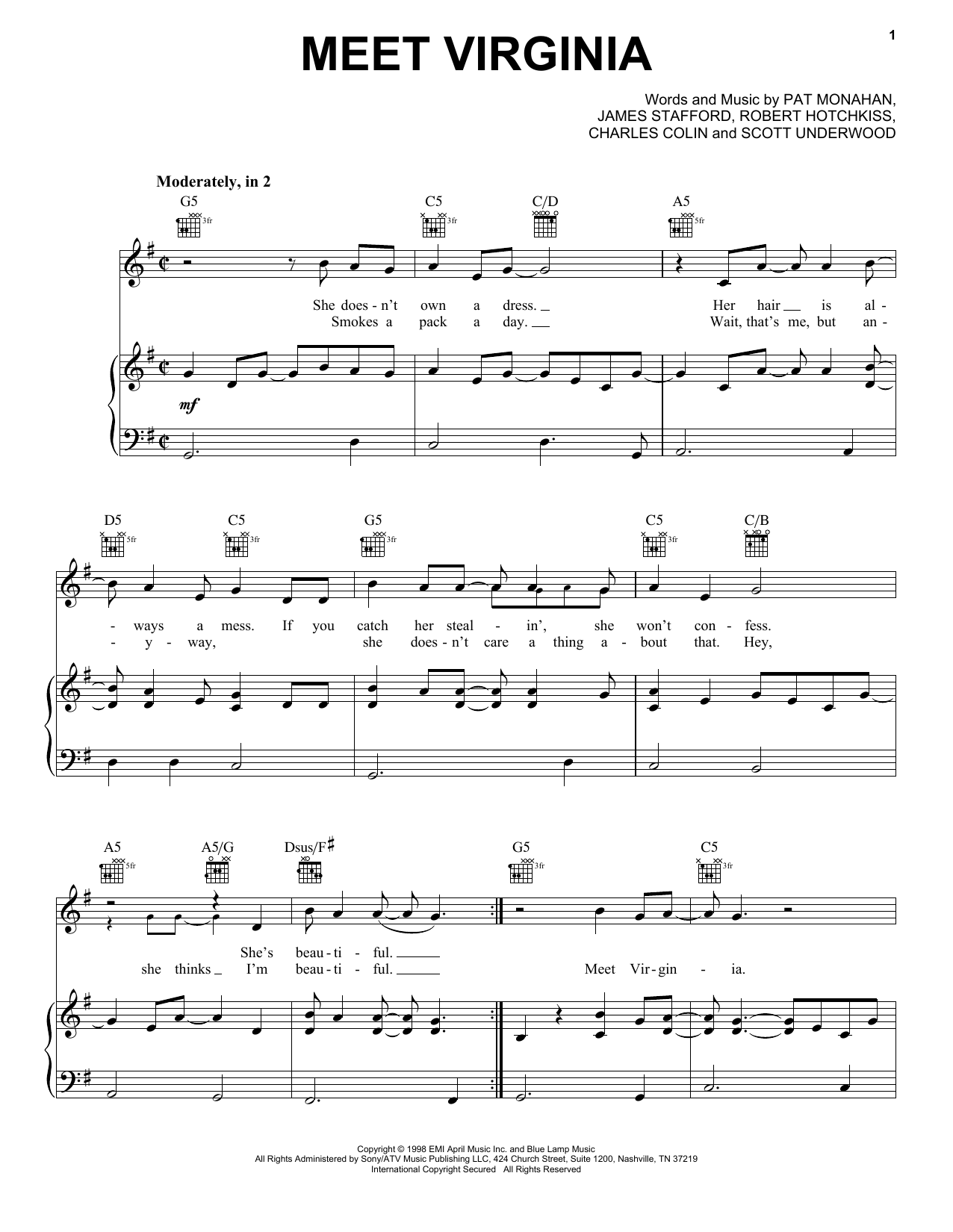 Preview Train Meet Virginia Rock sheet music, notes and chords for Piano, Vocal & Guitar (Right-Hand Melody), SKU: 18224 sheet music, piano notes, chords, guitar tabs, score, transpose, transcribe, how to play, guide, download, learn, tutorial, progression, song, artist, awards, billboard, mtv, vh1, tour, single, album, release