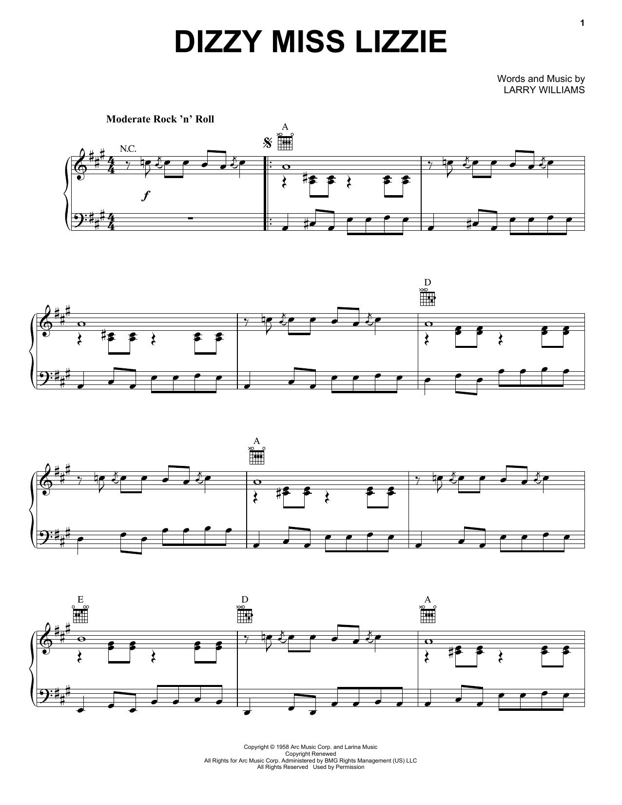 Preview The Beatles Dizzy Miss Lizzie Rock sheet music, notes and chords for Piano, Vocal & Guitar (Right-Hand Melody), SKU: 18250 sheet music, piano notes, chords, guitar tabs, score, transpose, transcribe, how to play, guide, download, learn, tutorial, progression, song, artist, awards, billboard, mtv, vh1, tour, single, album, release