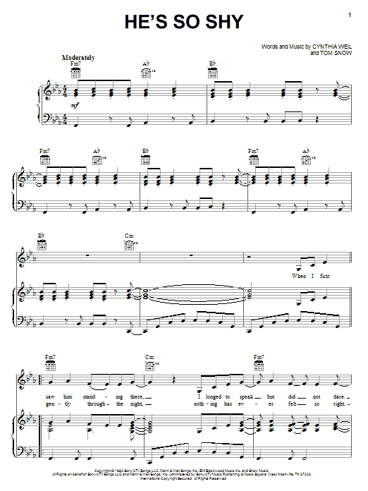 Preview The Pointer Sisters He's So Shy Pop sheet music, notes and chords for Piano, Vocal & Guitar (Right-Hand Melody), SKU: 18256 sheet music, piano notes, chords, guitar tabs, score, transpose, transcribe, how to play, guide, download, learn, tutorial, progression, song, artist, awards, billboard, mtv, vh1, tour, single, album, release