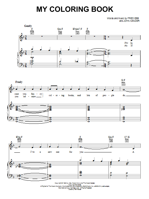 Preview Fred Ebb My Coloring Book Pop sheet music, notes and chords for Piano, Vocal & Guitar (Right-Hand Melody), SKU: 18293 sheet music, piano notes, chords, guitar tabs, score, transpose, transcribe, how to play, guide, download, learn, tutorial, progression, song, artist, awards, billboard, mtv, vh1, tour, single, album, release