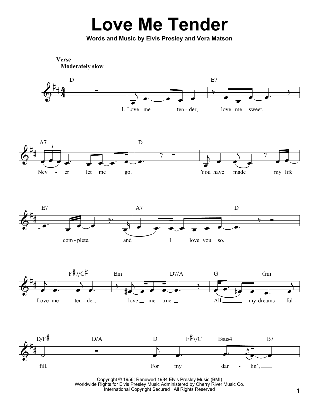 Love Me Tender Sheet Music Notes Elvis Presley Chords Download