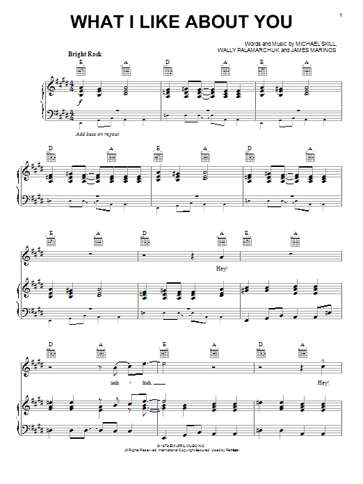 Preview The Romantics What I Like About You Rock sheet music, notes and chords for Piano, Vocal & Guitar (Right-Hand Melody), SKU: 18343 sheet music, piano notes, chords, guitar tabs, score, transpose, transcribe, how to play, guide, download, learn, tutorial, progression, song, artist, awards, billboard, mtv, vh1, tour, single, album, release