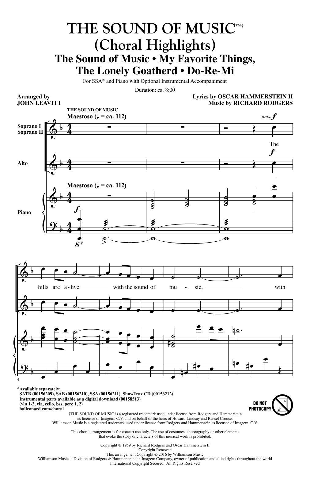Preview John Leavitt The Sound Of Music (Choral Highlights) Broadway sheet music, notes and chords for SSA, SKU: 183663 sheet music, piano notes, chords, guitar tabs, score, transpose, transcribe, how to play, guide, download, learn, tutorial, progression, song, artist, awards, billboard, mtv, vh1, tour, single, album, release