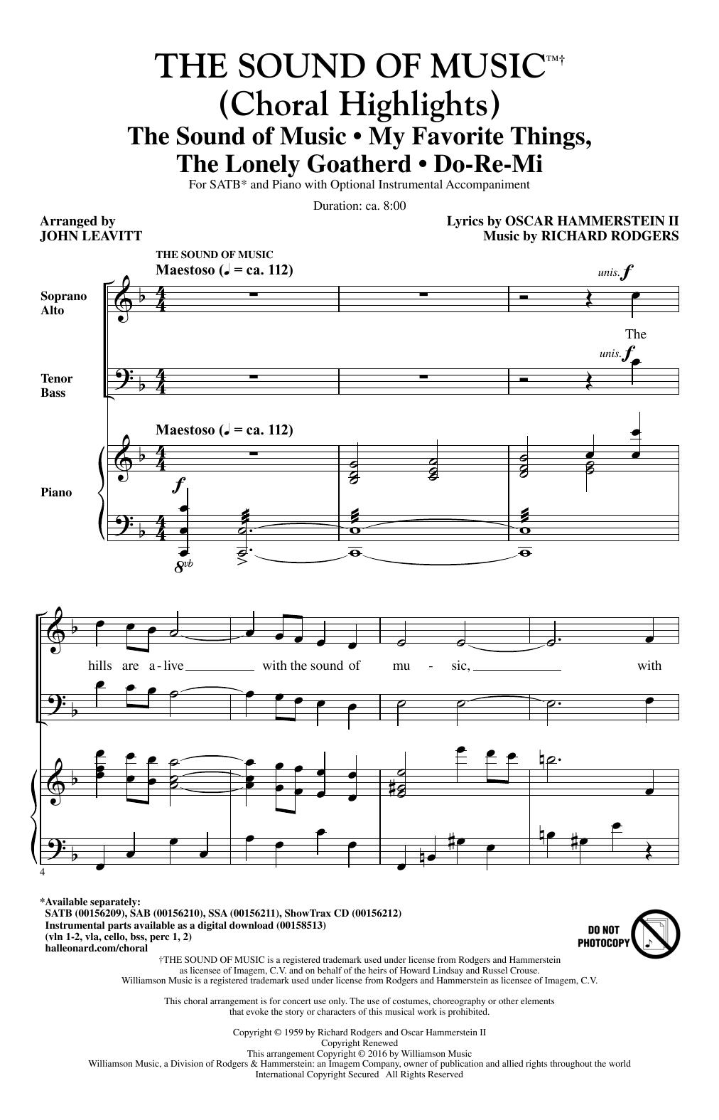 Preview John Leavitt The Sound Of Music (Choral Highlights) Broadway sheet music, notes and chords for SATB, SKU: 183664 sheet music, piano notes, chords, guitar tabs, score, transpose, transcribe, how to play, guide, download, learn, tutorial, progression, song, artist, awards, billboard, mtv, vh1, tour, single, album, release