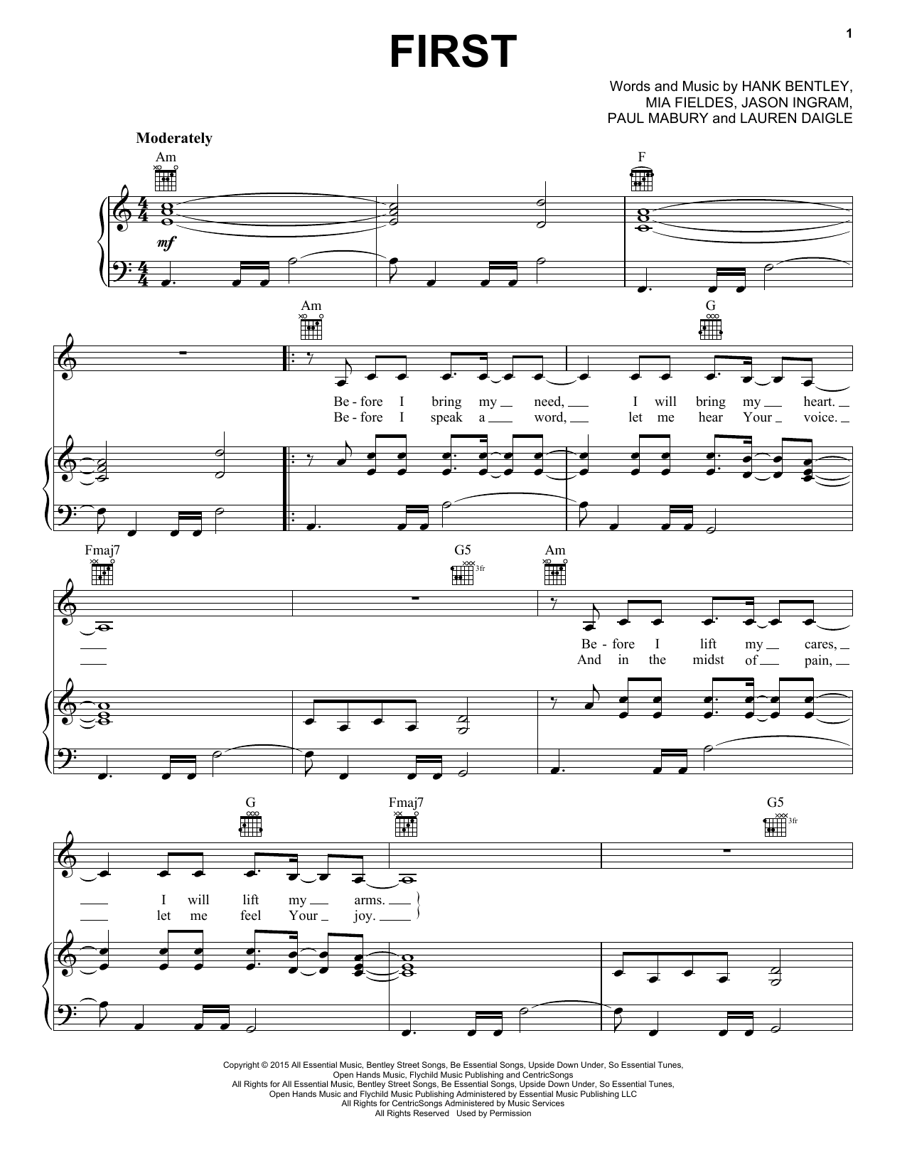 Preview Lauren Daigle First Pop sheet music, notes and chords for Piano, Vocal & Guitar (Right-Hand Melody), SKU: 183989 sheet music, piano notes, chords, guitar tabs, score, transpose, transcribe, how to play, guide, download, learn, tutorial, progression, song, artist, awards, billboard, mtv, vh1, tour, single, album, release