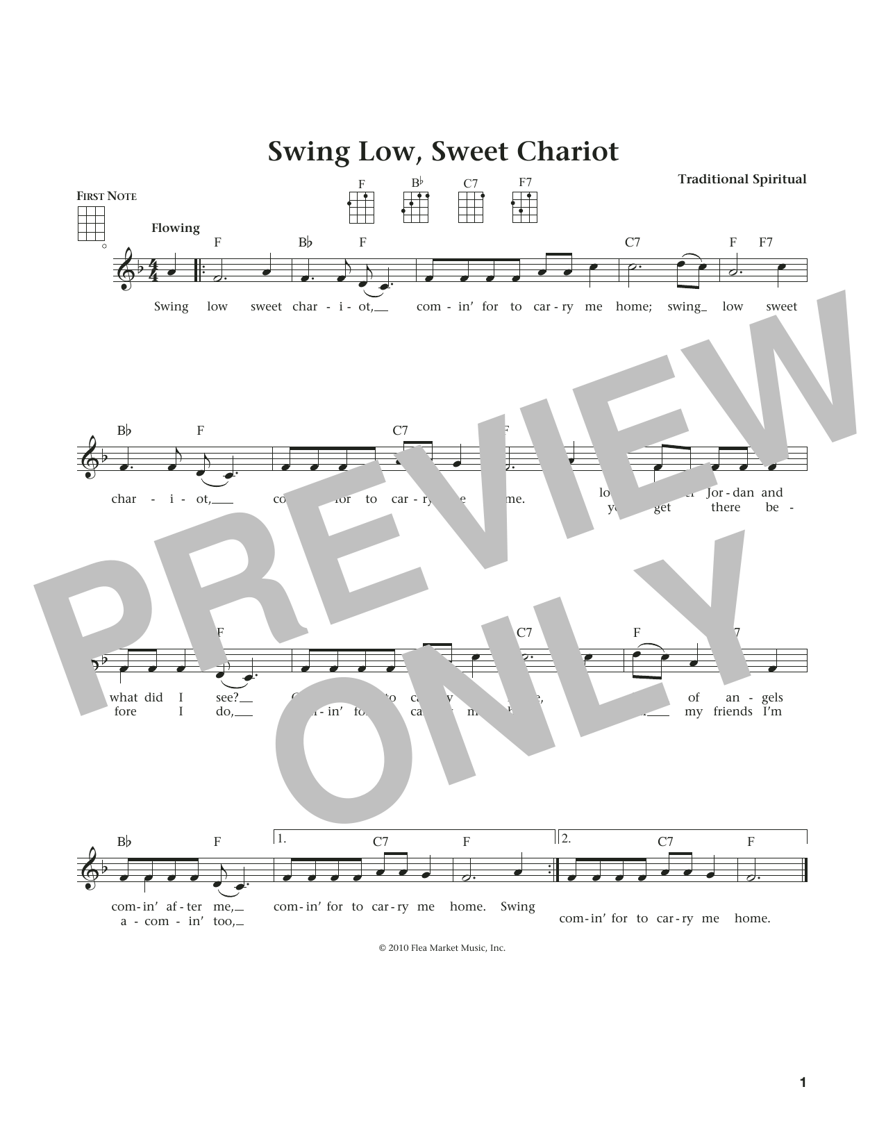 Traditional Spiritual Swing Low Sweet Chariot Sheet Music Notes Chords Download Printable Ukulele Sku 184094