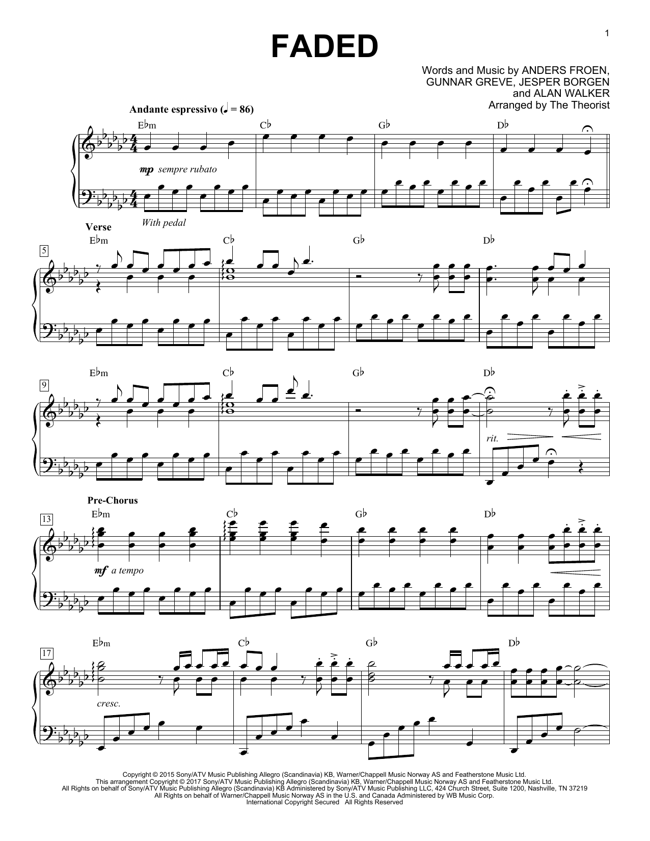 Preview The Theorist Faded Pop sheet music, notes and chords for Piano Solo, SKU: 185000 sheet music, piano notes, chords, guitar tabs, score, transpose, transcribe, how to play, guide, download, learn, tutorial, progression, song, artist, awards, billboard, mtv, vh1, tour, single, album, release