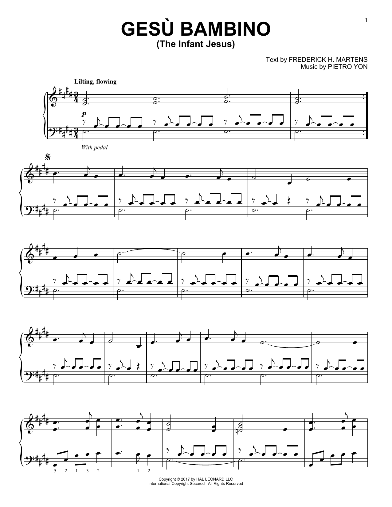 Preview Pietro Yon Gesu Bambino (The Infant Jesus) Sacred sheet music, notes and chords for Piano, SKU: 186894 sheet music, piano notes, chords, guitar tabs, score, transpose, transcribe, how to play, guide, download, learn, tutorial, progression, song, artist, awards, billboard, mtv, vh1, tour, single, album, release