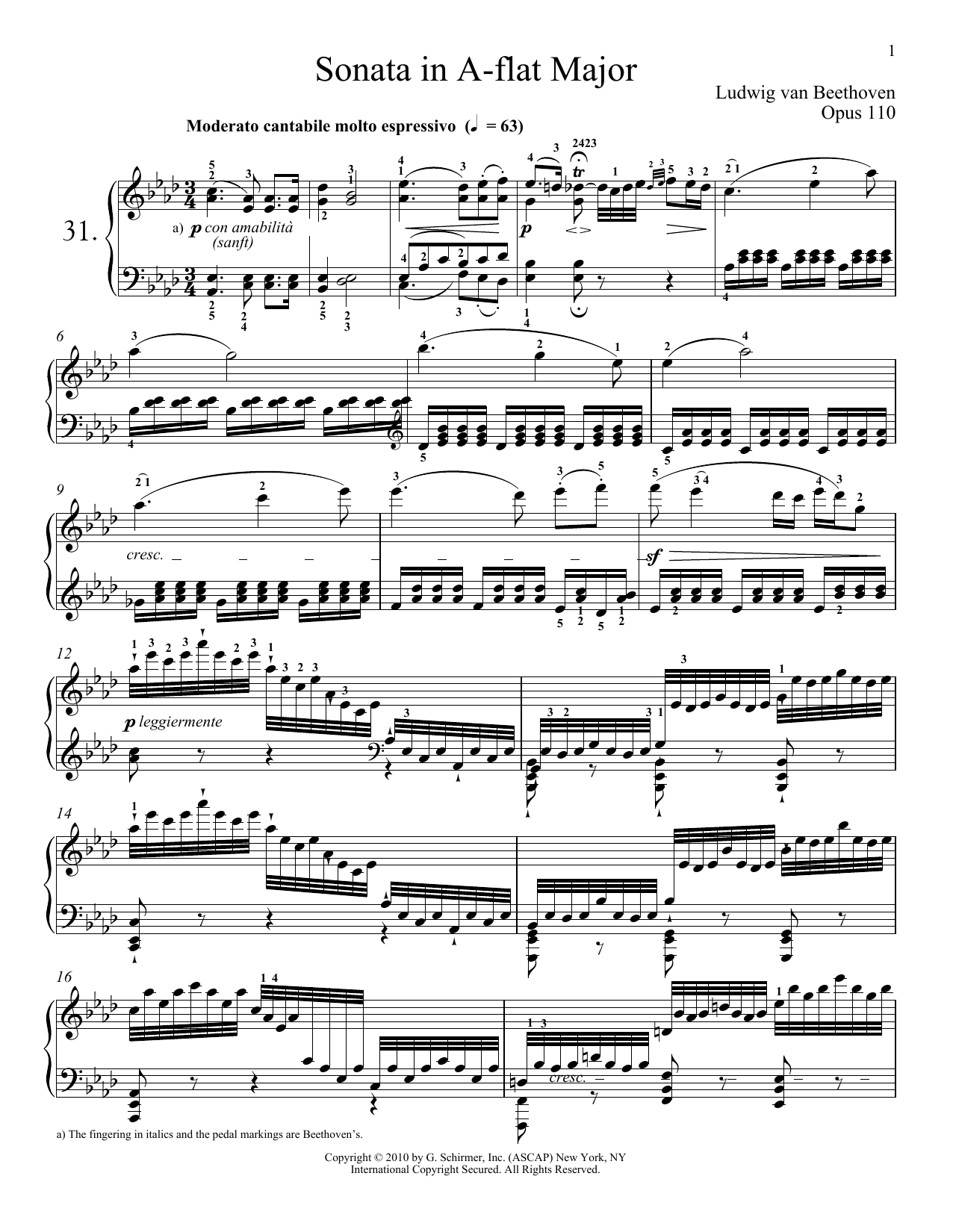 Preview Ludwig van Beethoven Piano Sonata No. 31 In A-flat Major, Op. 110 Classical sheet music, notes and chords for Piano, SKU: 188743 sheet music, piano notes, chords, guitar tabs, score, transpose, transcribe, how to play, guide, download, learn, tutorial, progression, song, artist, awards, billboard, mtv, vh1, tour, single, album, release