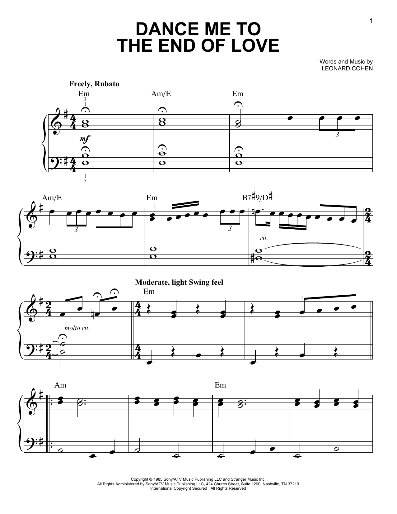 Preview Leonard Cohen Dance Me To The End Of Love Pop sheet music, notes and chords for Easy Piano, SKU: 190252 sheet music, piano notes, chords, guitar tabs, score, transpose, transcribe, how to play, guide, download, learn, tutorial, progression, song, artist, awards, billboard, mtv, vh1, tour, single, album, release