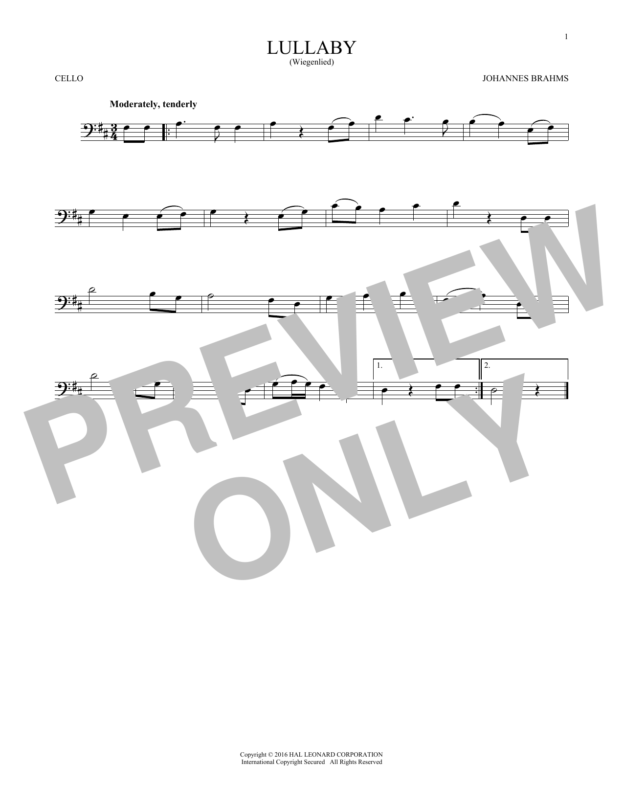 Preview Johannes Brahms Lullaby Classical sheet music, notes and chords for Cello, SKU: 193064 sheet music, piano notes, chords, guitar tabs, score, transpose, transcribe, how to play, guide, download, learn, tutorial, progression, song, artist, awards, billboard, mtv, vh1, tour, single, album, release