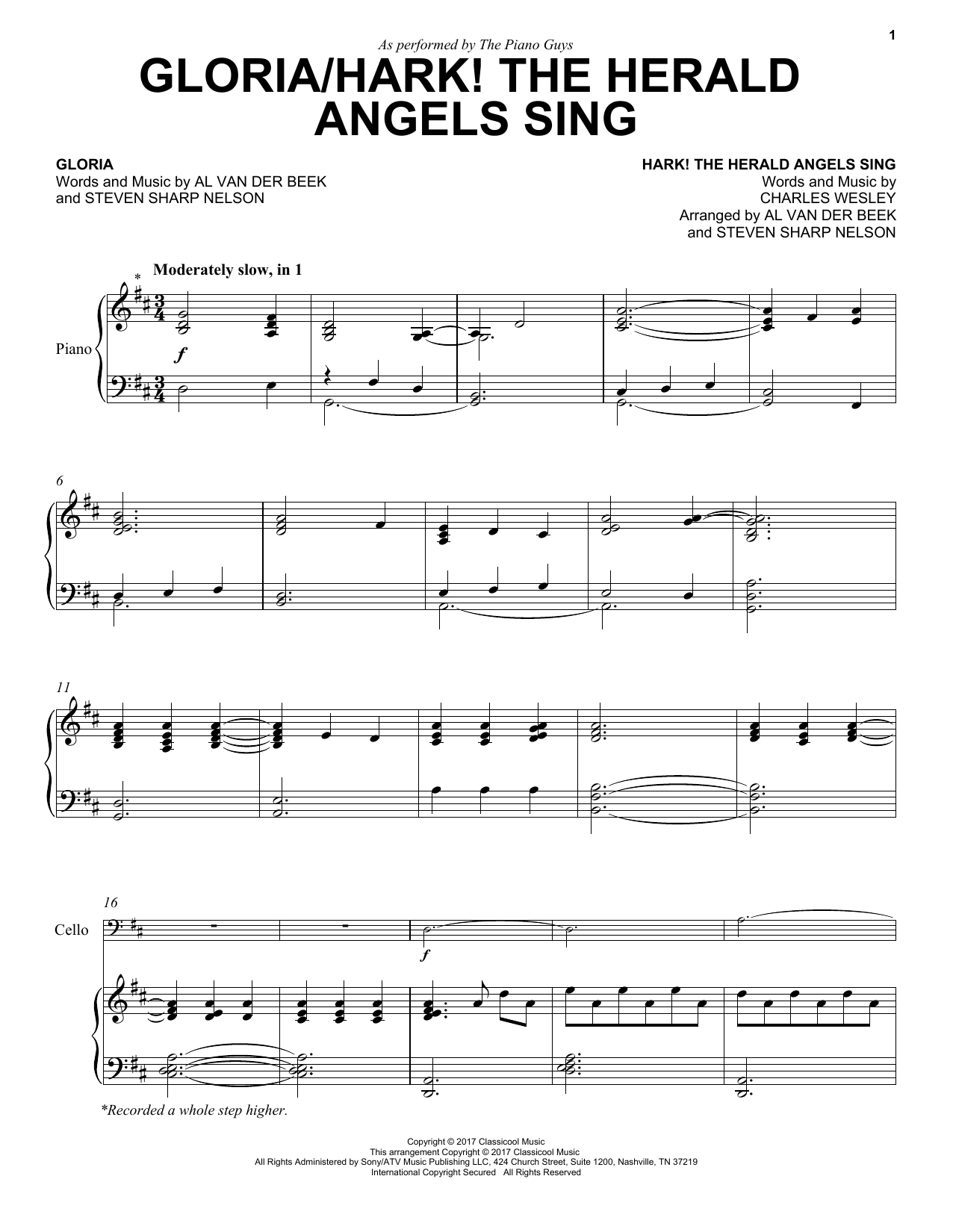 Preview The Piano Guys Gloria/Hark! The Herald Angels Sing Christmas sheet music, notes and chords for Cello and Piano, SKU: 194613 sheet music, piano notes, chords, guitar tabs, score, transpose, transcribe, how to play, guide, download, learn, tutorial, progression, song, artist, awards, billboard, mtv, vh1, tour, single, album, release