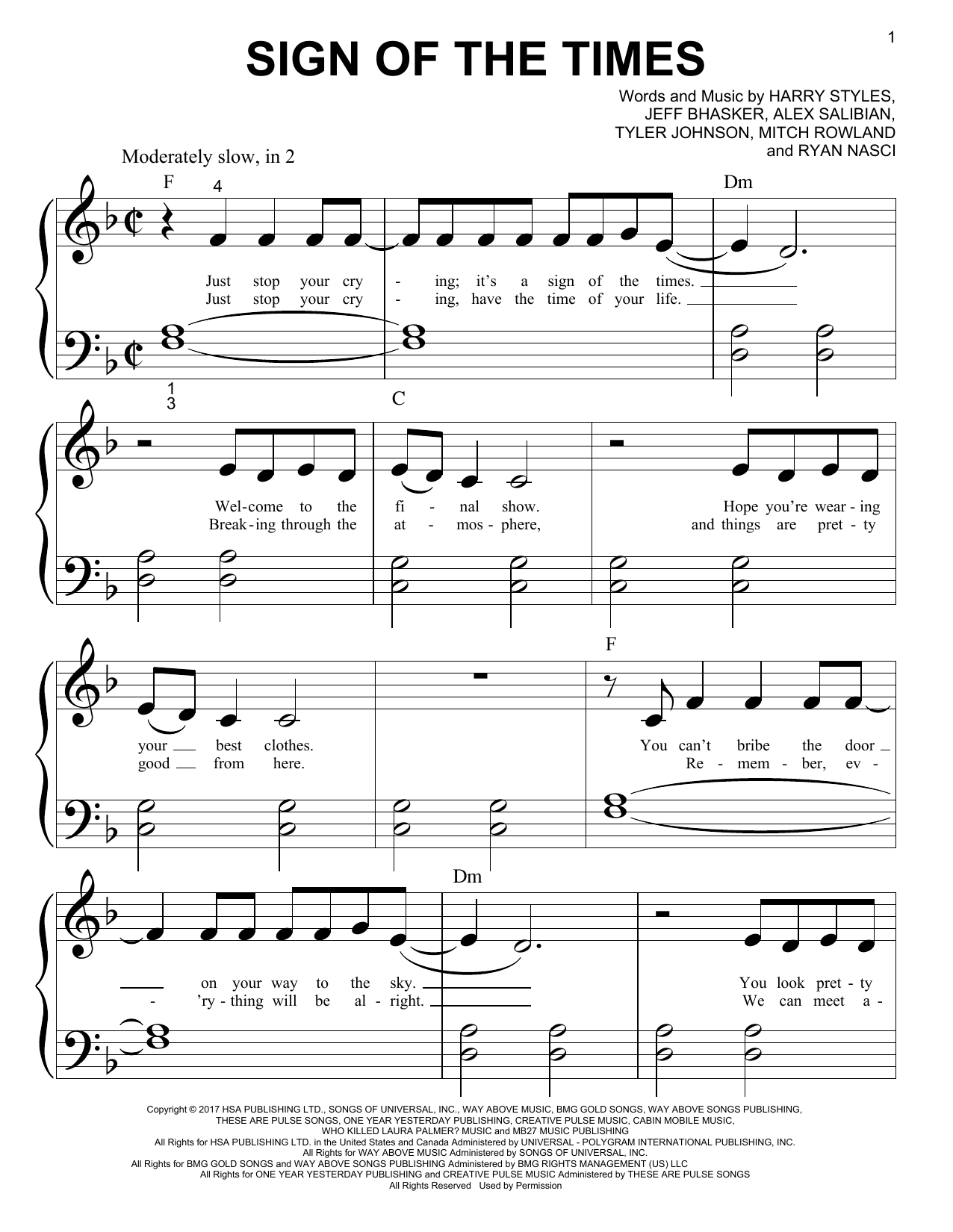 Preview Harry Styles Sign Of The Times Rock sheet music, notes and chords for Piano (Big Notes), SKU: 194628 sheet music, piano notes, chords, guitar tabs, score, transpose, transcribe, how to play, guide, download, learn, tutorial, progression, song, artist, awards, billboard, mtv, vh1, tour, single, album, release