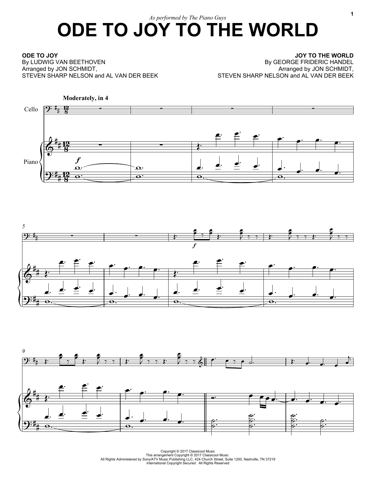 Preview The Piano Guys Ode To Joy to the World Christmas sheet music, notes and chords for Cello and Piano, SKU: 194799 sheet music, piano notes, chords, guitar tabs, score, transpose, transcribe, how to play, guide, download, learn, tutorial, progression, song, artist, awards, billboard, mtv, vh1, tour, single, album, release