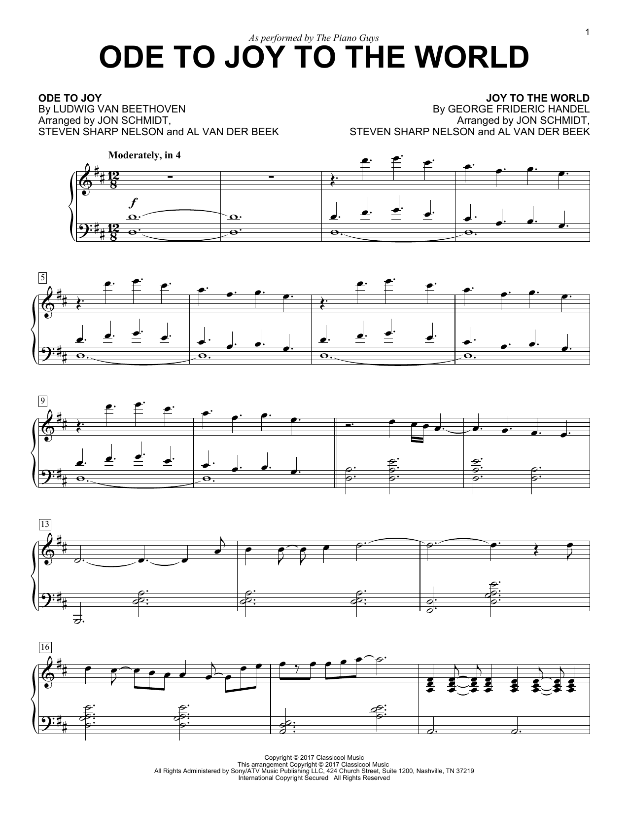 Preview The Piano Guys Ode To Joy to the World Christmas sheet music, notes and chords for Piano, SKU: 195236 sheet music, piano notes, chords, guitar tabs, score, transpose, transcribe, how to play, guide, download, learn, tutorial, progression, song, artist, awards, billboard, mtv, vh1, tour, single, album, release