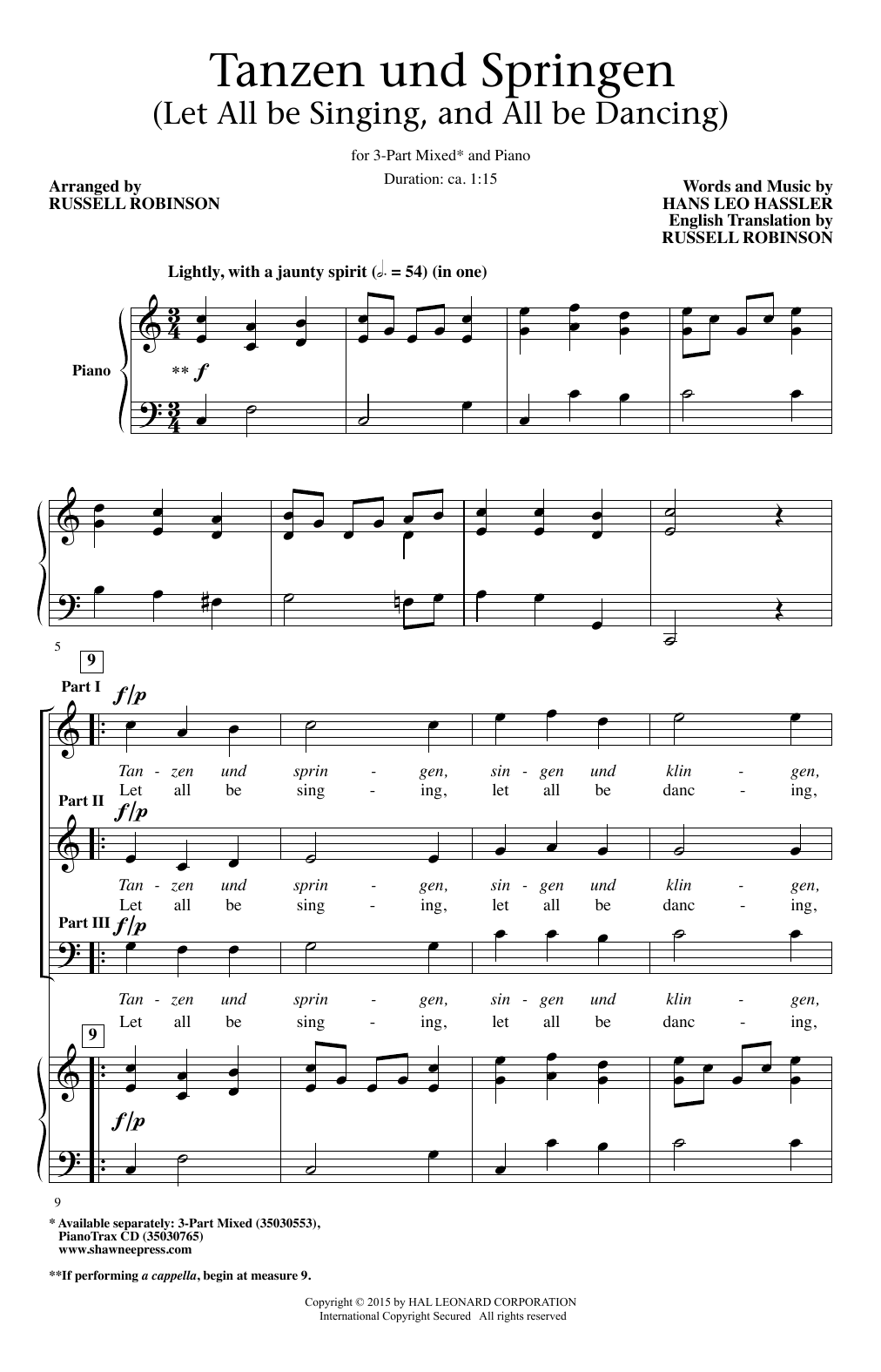 Preview Russell Robinson Tanzen Und Springen Classical sheet music, notes and chords for 3-Part Mixed, SKU: 195627 sheet music, piano notes, chords, guitar tabs, score, transpose, transcribe, how to play, guide, download, learn, tutorial, progression, song, artist, awards, billboard, mtv, vh1, tour, single, album, release