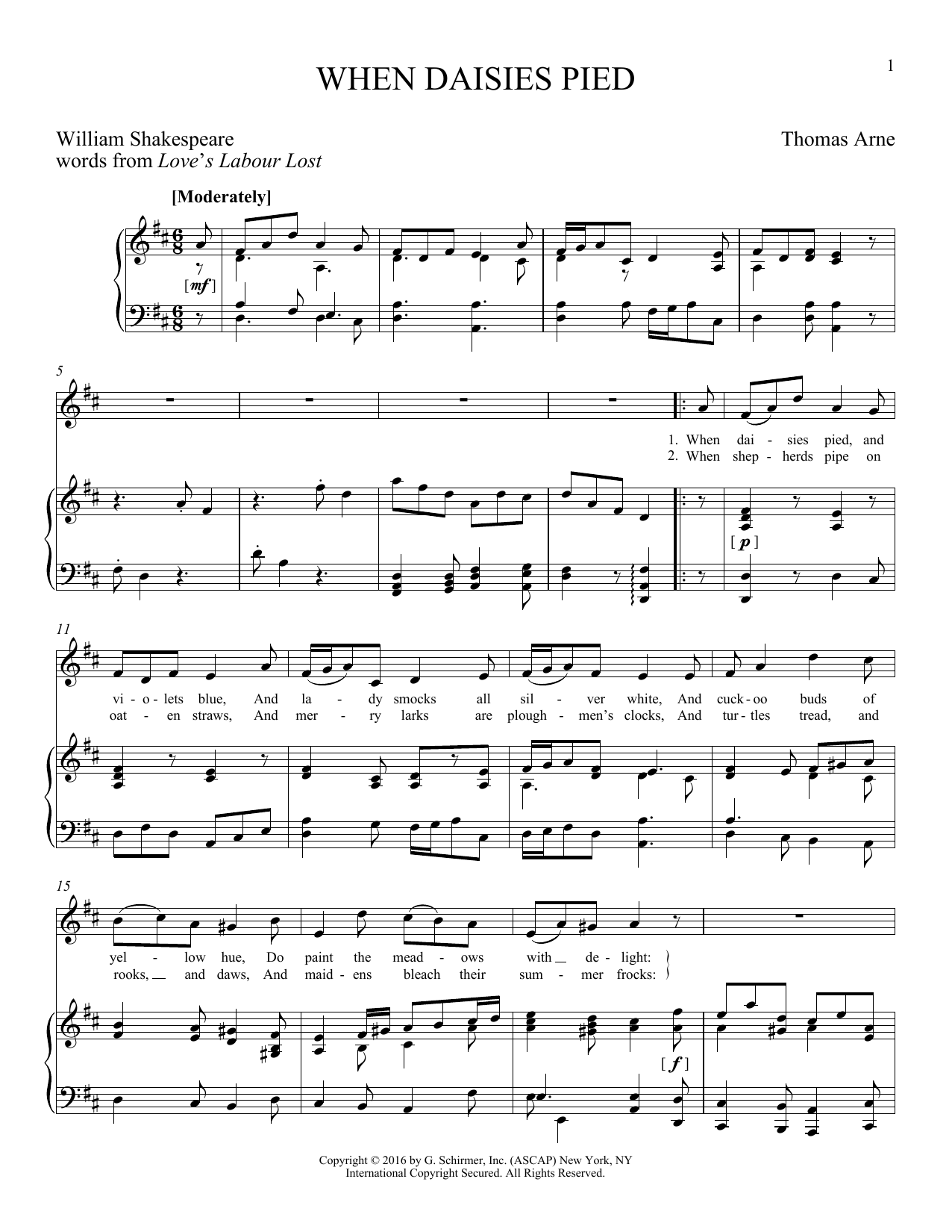 Preview William Shakespeare When Daisies Pied Classical sheet music, notes and chords for Piano & Vocal, SKU: 196246 sheet music, piano notes, chords, guitar tabs, score, transpose, transcribe, how to play, guide, download, learn, tutorial, progression, song, artist, awards, billboard, mtv, vh1, tour, single, album, release