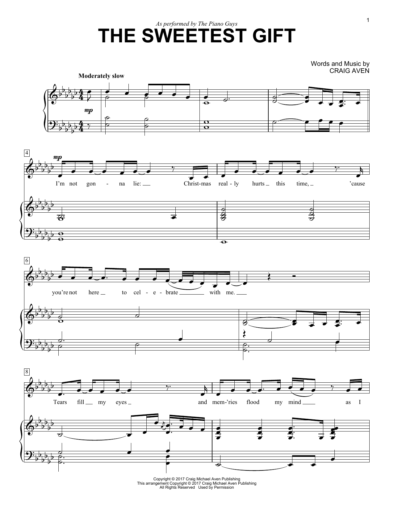 Preview The Piano Guys The Sweetest Gift Christmas sheet music, notes and chords for Piano & Vocal, SKU: 196459 sheet music, piano notes, chords, guitar tabs, score, transpose, transcribe, how to play, guide, download, learn, tutorial, progression, song, artist, awards, billboard, mtv, vh1, tour, single, album, release