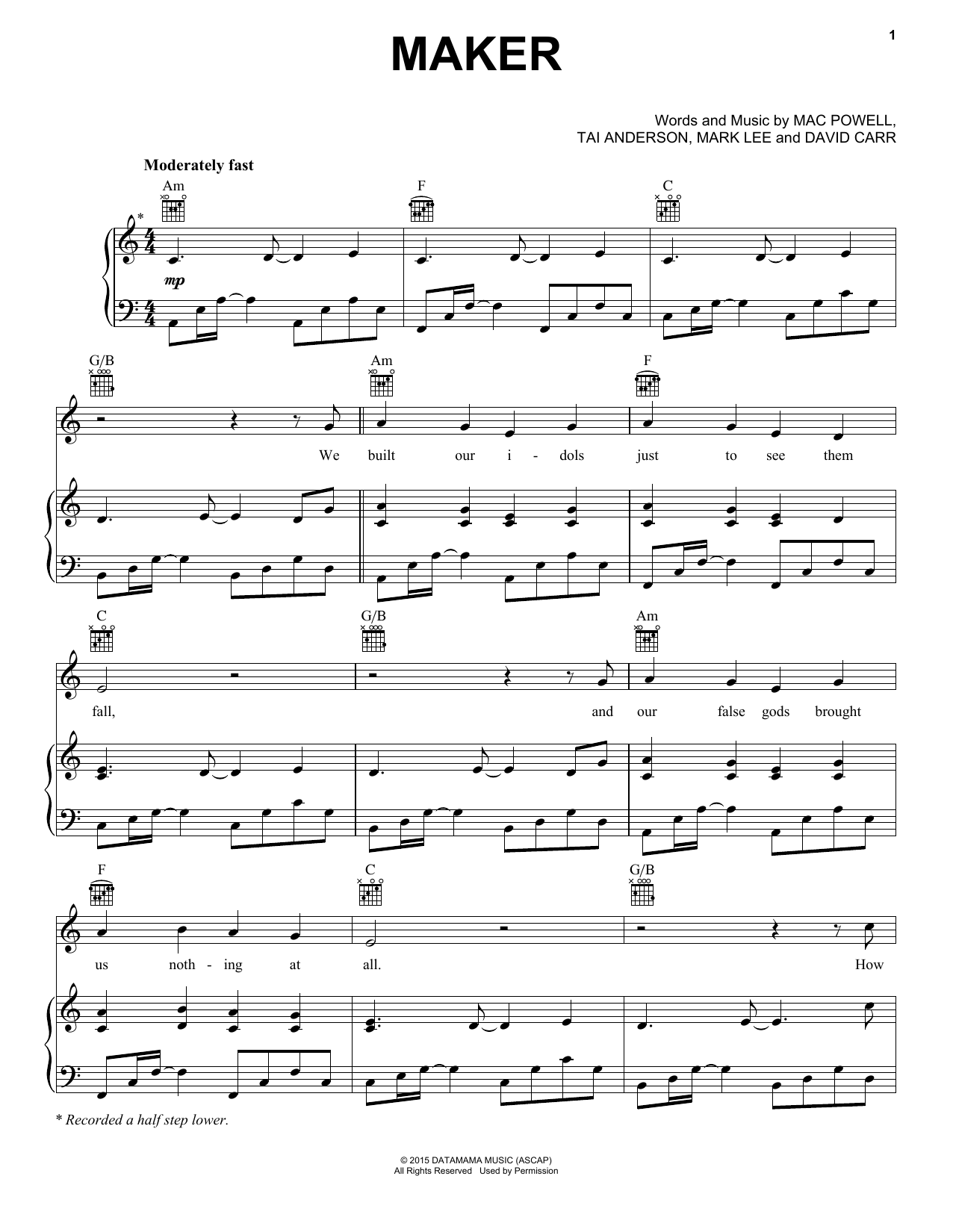 Preview Third Day Maker Pop sheet music, notes and chords for Piano, Vocal & Guitar (Right-Hand Melody), SKU: 196590 sheet music, piano notes, chords, guitar tabs, score, transpose, transcribe, how to play, guide, download, learn, tutorial, progression, song, artist, awards, billboard, mtv, vh1, tour, single, album, release