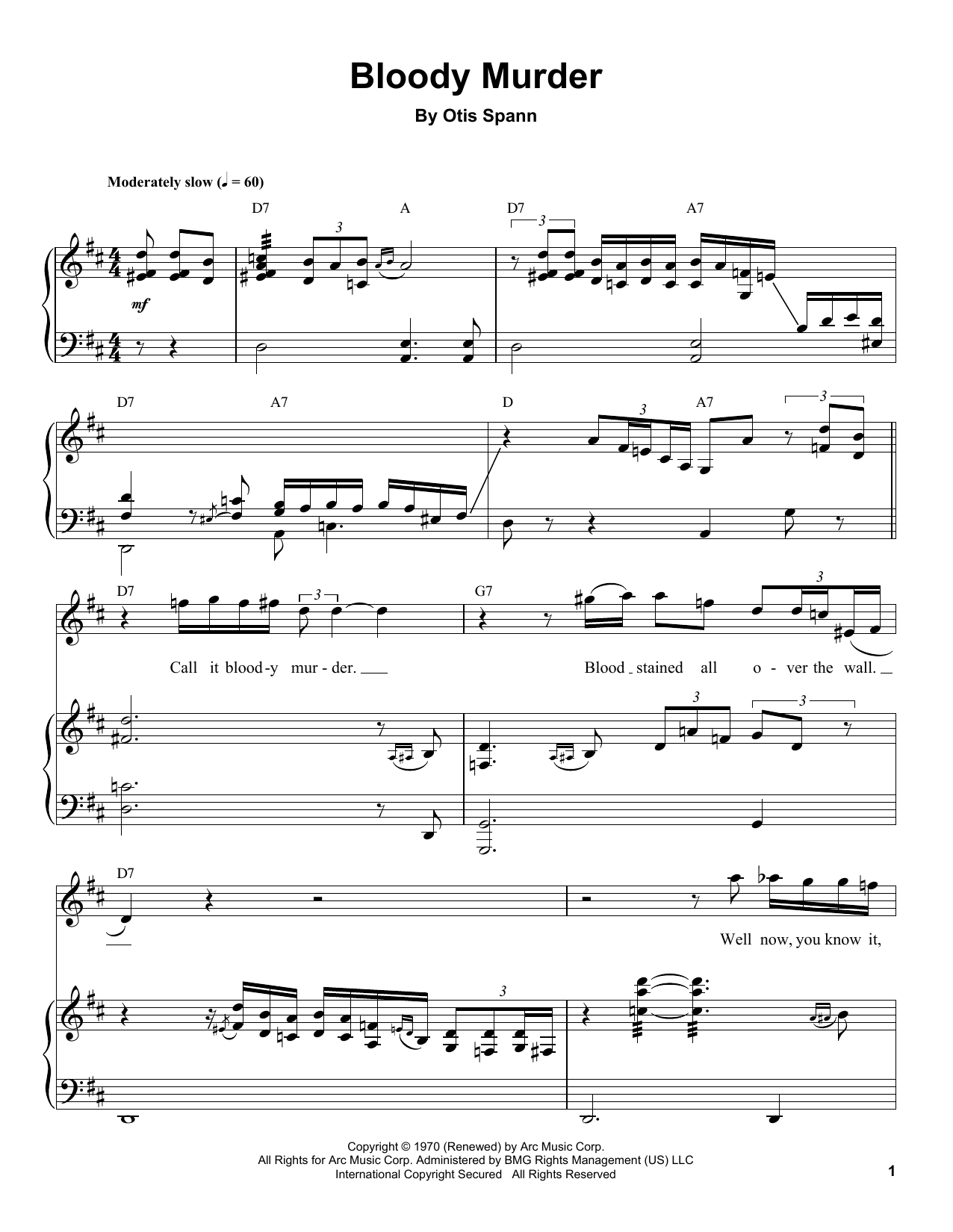Preview Otis Spann Bloody Murder Blues sheet music, notes and chords for Piano Transcription, SKU: 196649 sheet music, piano notes, chords, guitar tabs, score, transpose, transcribe, how to play, guide, download, learn, tutorial, progression, song, artist, awards, billboard, mtv, vh1, tour, single, album, release