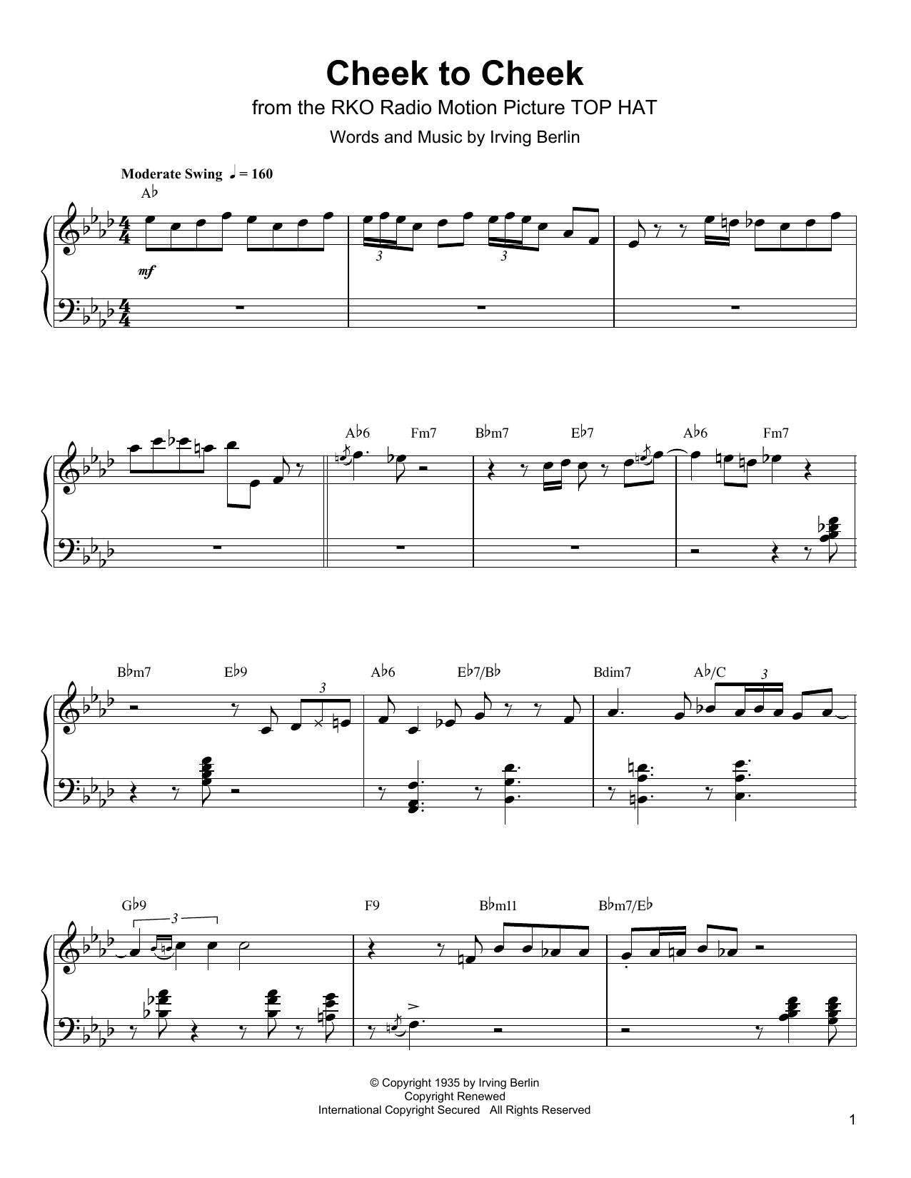 Preview Oscar Peterson Cheek To Cheek Jazz sheet music, notes and chords for Piano Transcription, SKU: 196665 sheet music, piano notes, chords, guitar tabs, score, transpose, transcribe, how to play, guide, download, learn, tutorial, progression, song, artist, awards, billboard, mtv, vh1, tour, single, album, release