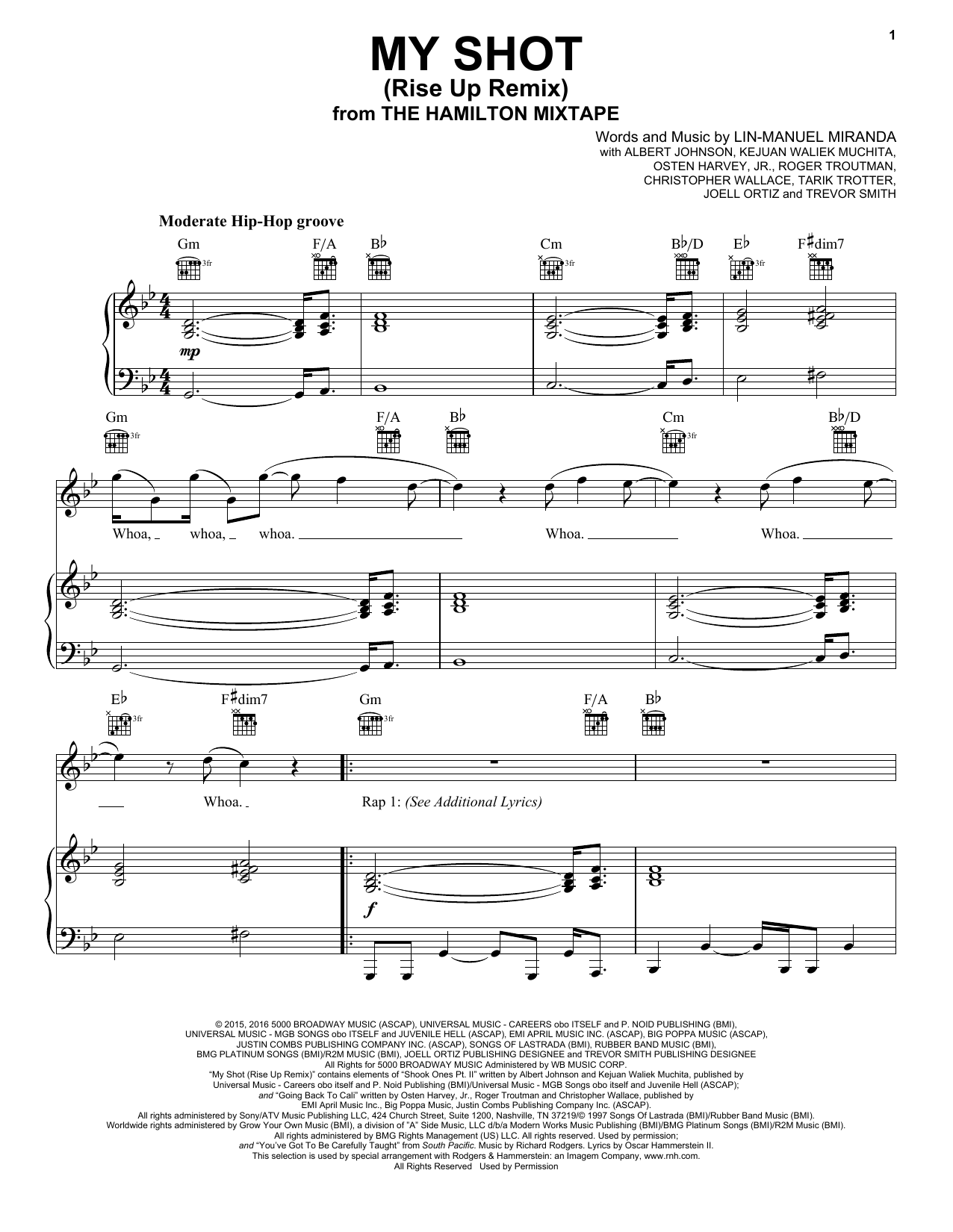Preview The Roots, Busta Rhymes, Joell Ortiz, Nate Ruess My Shot (Rise Up Remix) Broadway sheet music, notes and chords for Piano, Vocal & Guitar (Right-Hand Melody), SKU: 196912 sheet music, piano notes, chords, guitar tabs, score, transpose, transcribe, how to play, guide, download, learn, tutorial, progression, song, artist, awards, billboard, mtv, vh1, tour, single, album, release