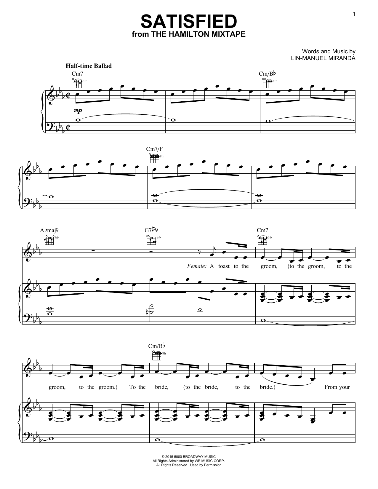 Preview Sia, Queen Latifah, Miguel Satisfied Broadway sheet music, notes and chords for Piano, Vocal & Guitar (Right-Hand Melody), SKU: 196917 sheet music, piano notes, chords, guitar tabs, score, transpose, transcribe, how to play, guide, download, learn, tutorial, progression, song, artist, awards, billboard, mtv, vh1, tour, single, album, release