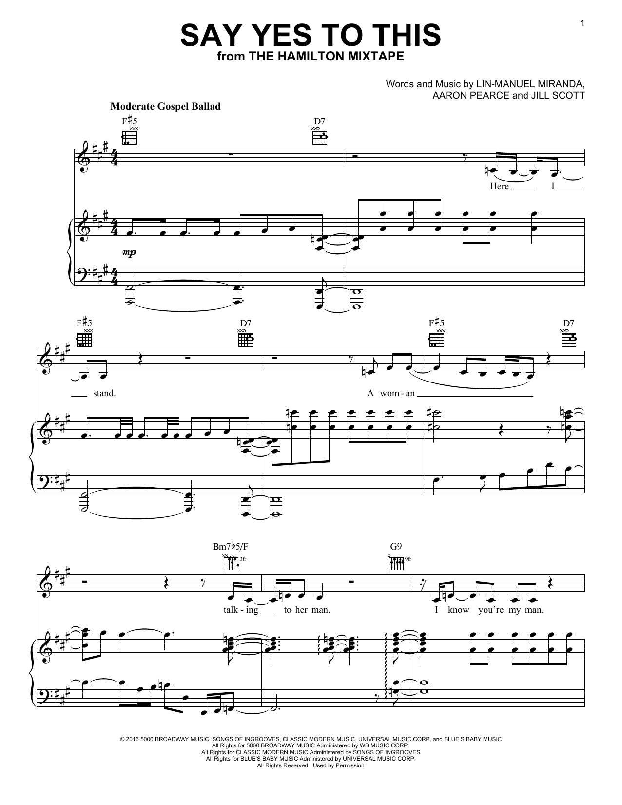 Preview Jill Scott Say Yes To This Broadway sheet music, notes and chords for Piano, Vocal & Guitar (Right-Hand Melody), SKU: 196930 sheet music, piano notes, chords, guitar tabs, score, transpose, transcribe, how to play, guide, download, learn, tutorial, progression, song, artist, awards, billboard, mtv, vh1, tour, single, album, release